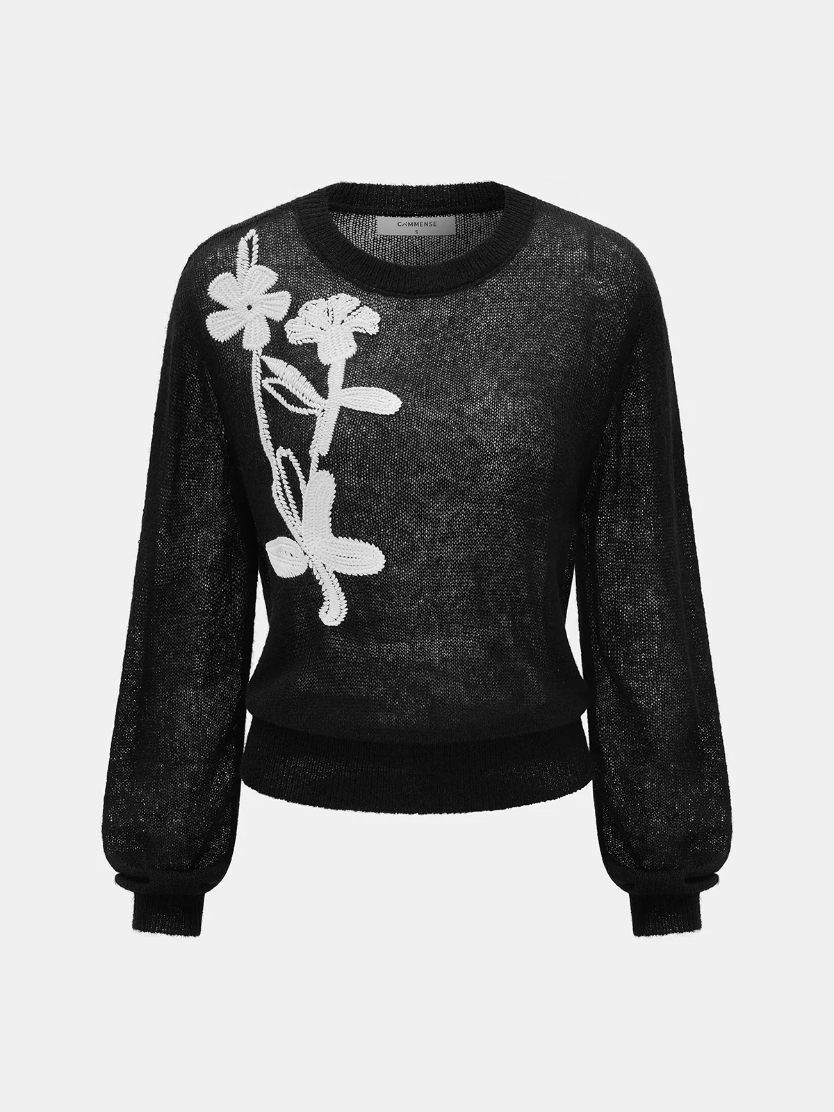 Floral Embroidered Wool-Blend Sheer Sweater