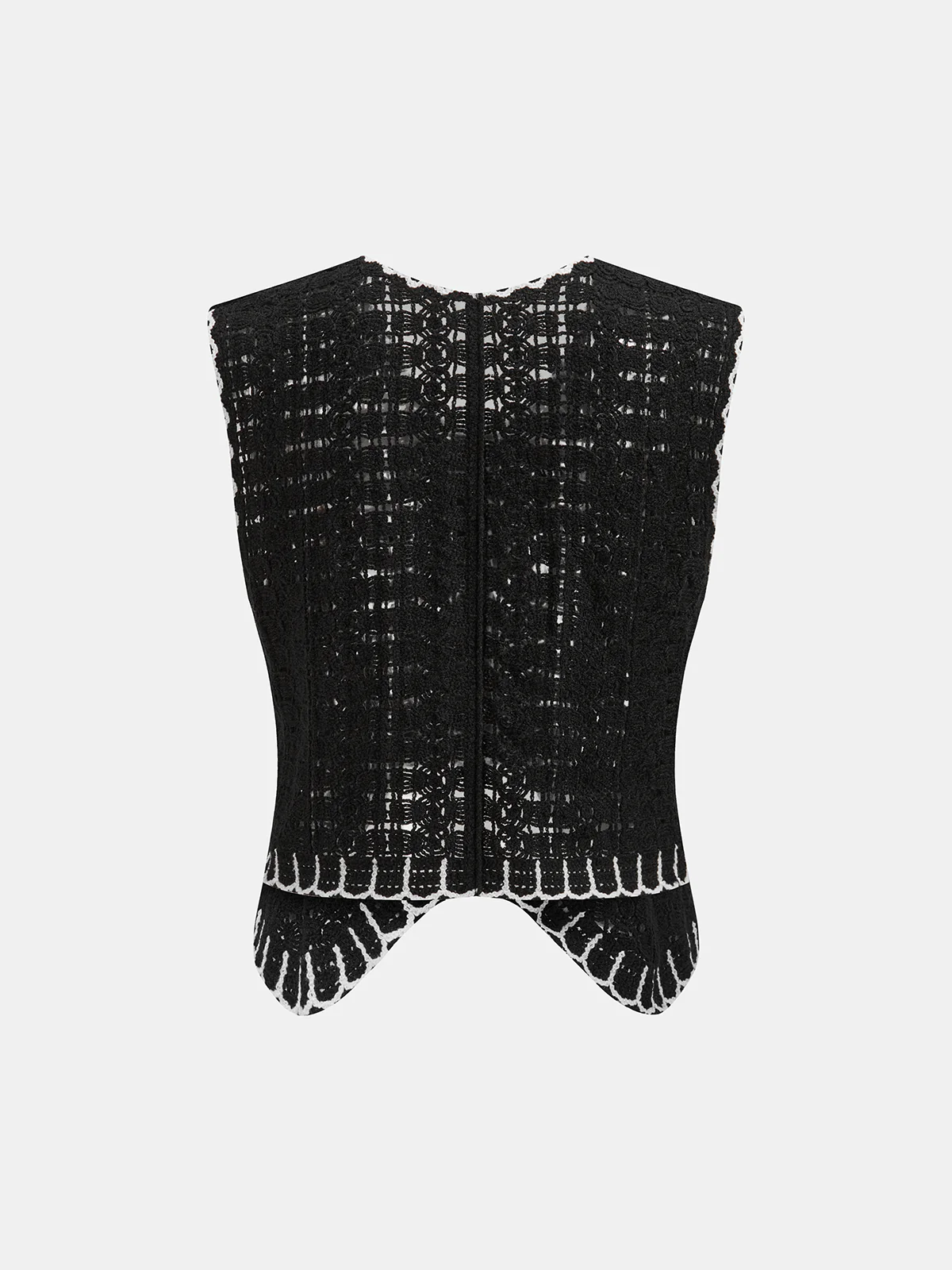 Floral Embroidery Contrast Trim Crochet Vest - Image 2