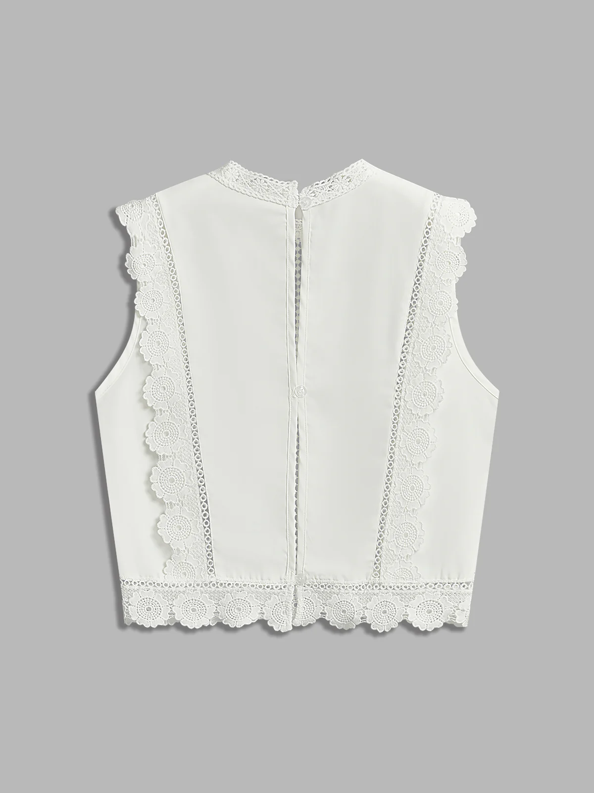 Floral Embroidery Lace Trim Sleeveless Blouse - Image 2