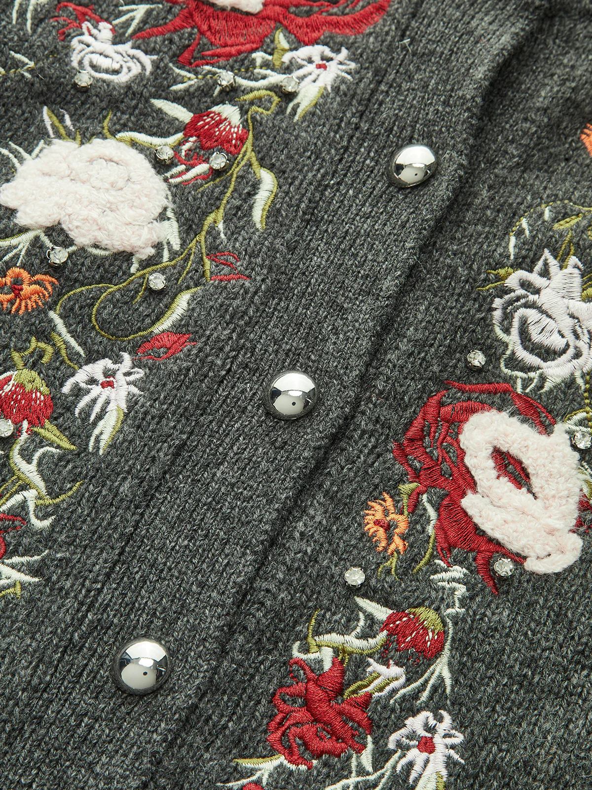 Floral Embroidery Wool Blend Cardigan - Image 2