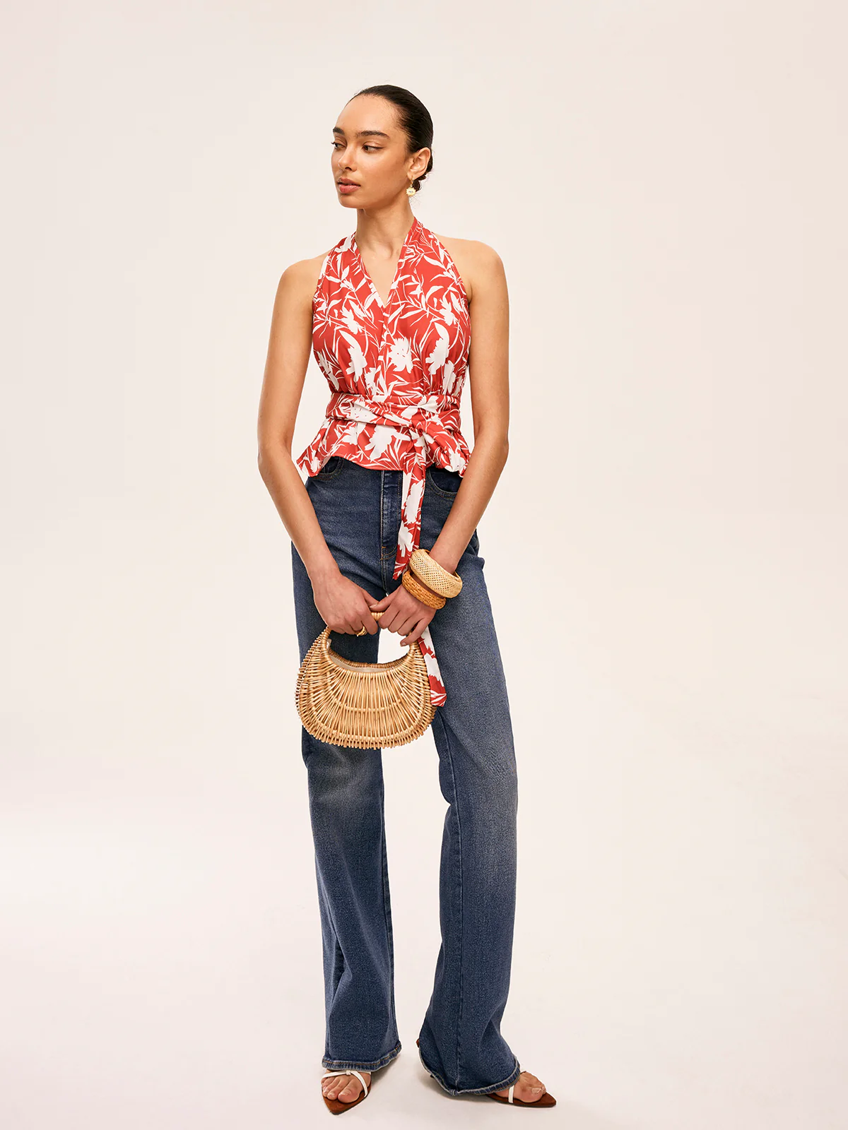 Floral Halter Neck Tie Waist Top - Image 2