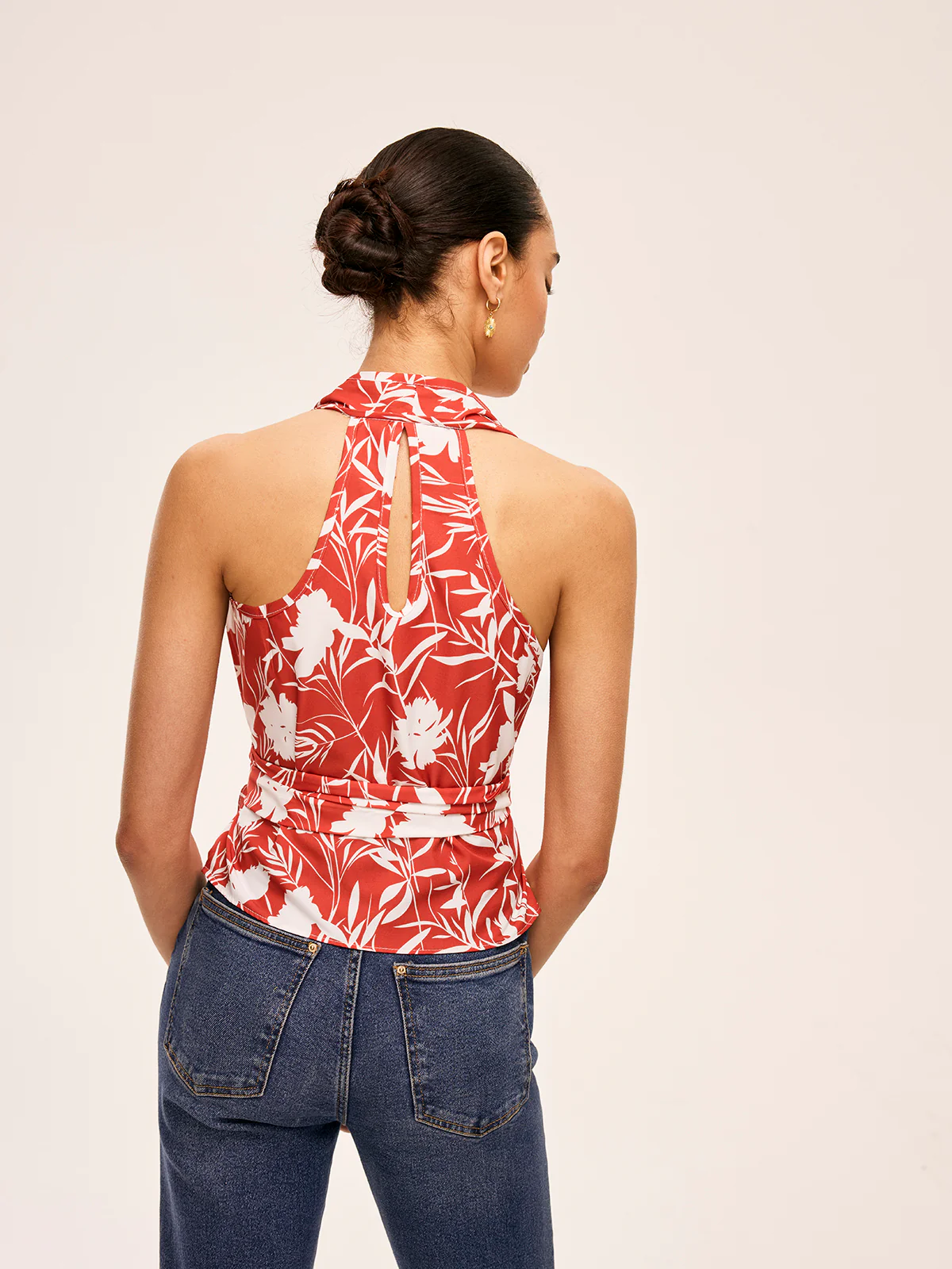 Floral Halter Neck Tie Waist Top - Image 3