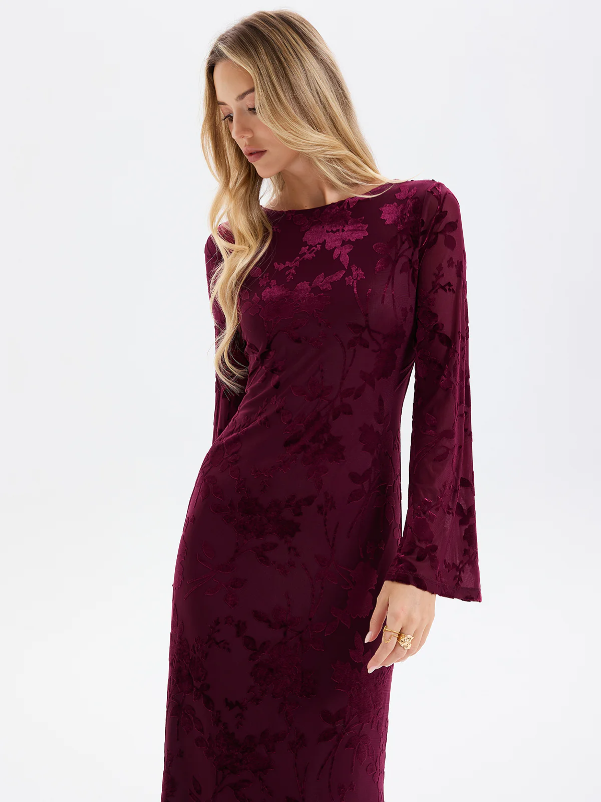 Floral-Jacquard Backless Maxi Dress - Image 3