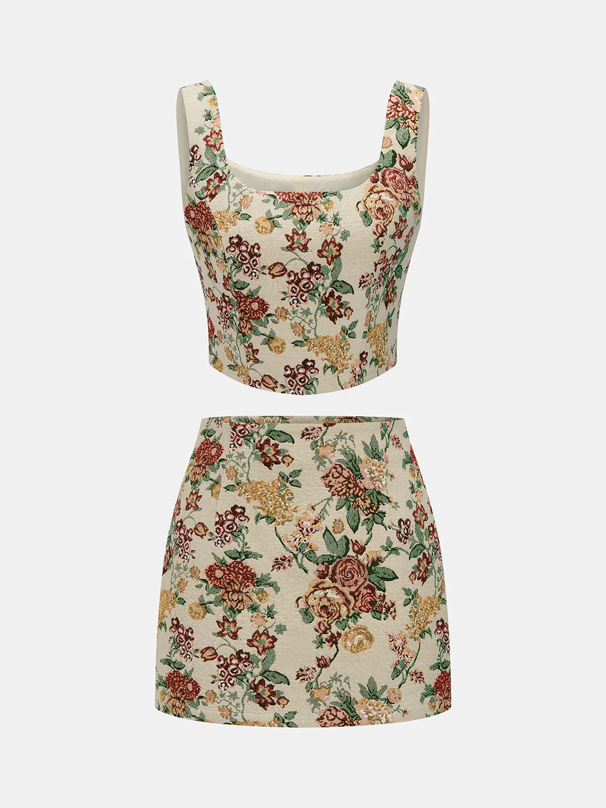 Floral Jacquard Bustier Crop Top & Mini Skirt Set