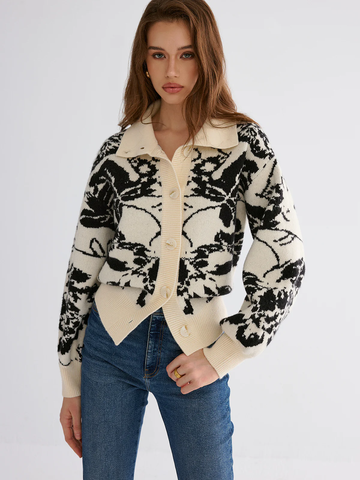 Floral Jacquard Button Cardigan - Image 6