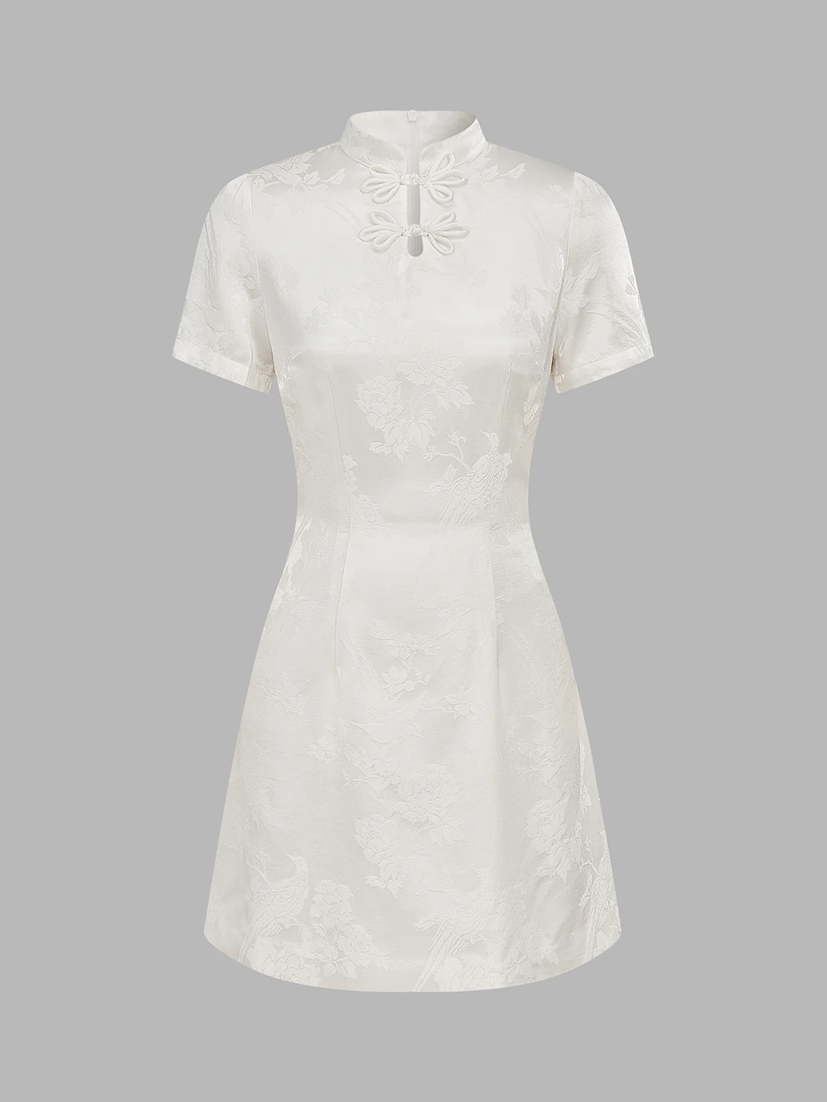 Floral Jacquard Cheongsam Mini Dress - Image 2