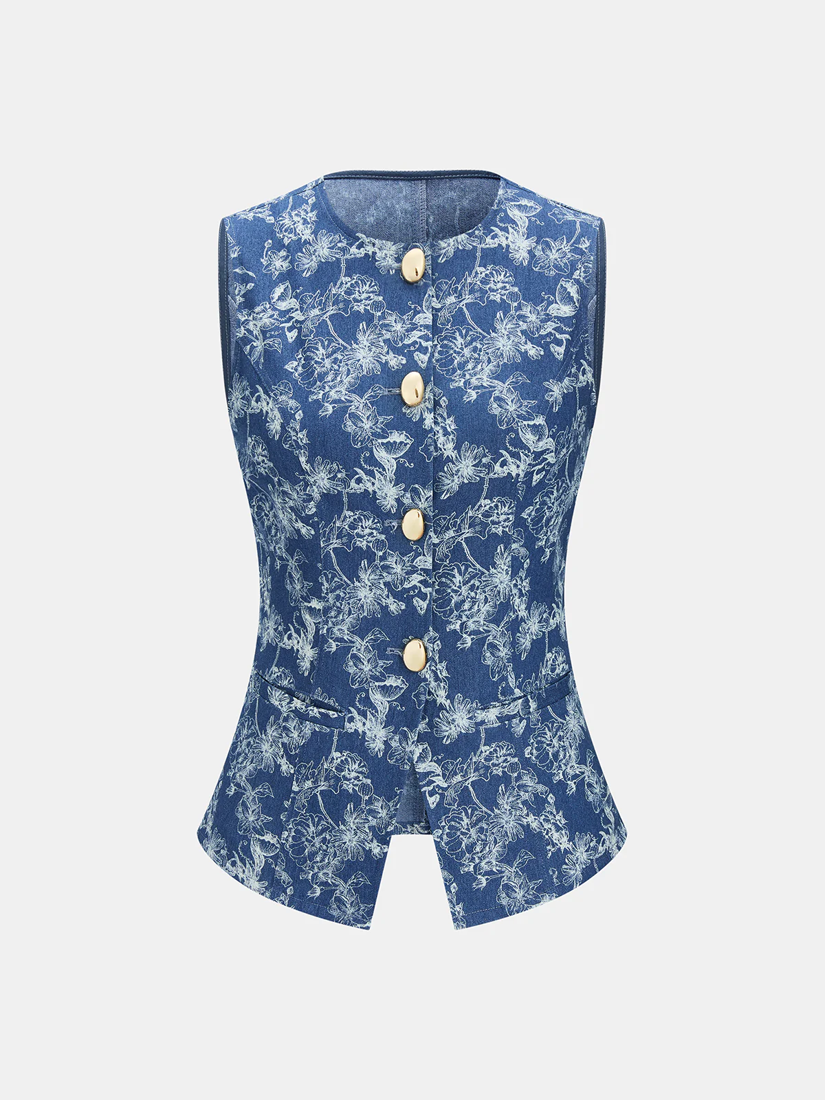 Floral Jacquard Denim Vest & Shorts Set - Image 2