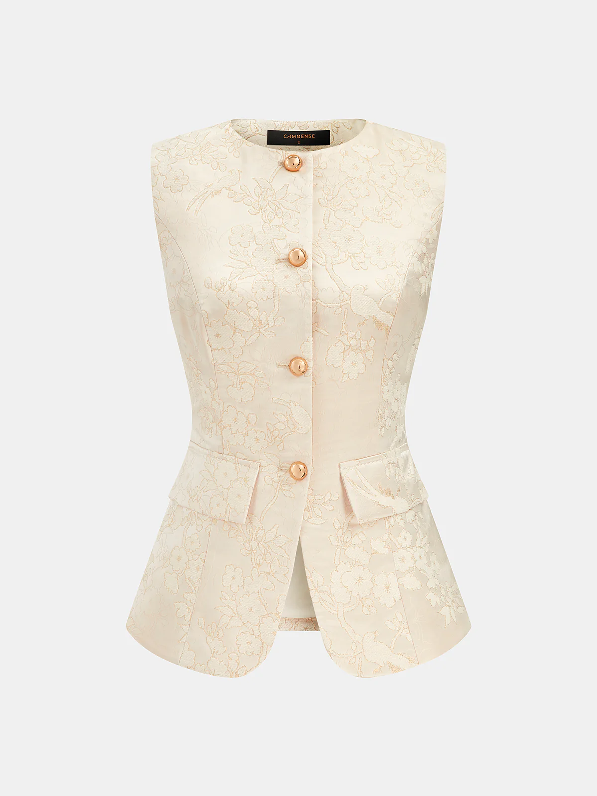Floral Jacquard Sleeveless Vest & Shorts Set - Image 2