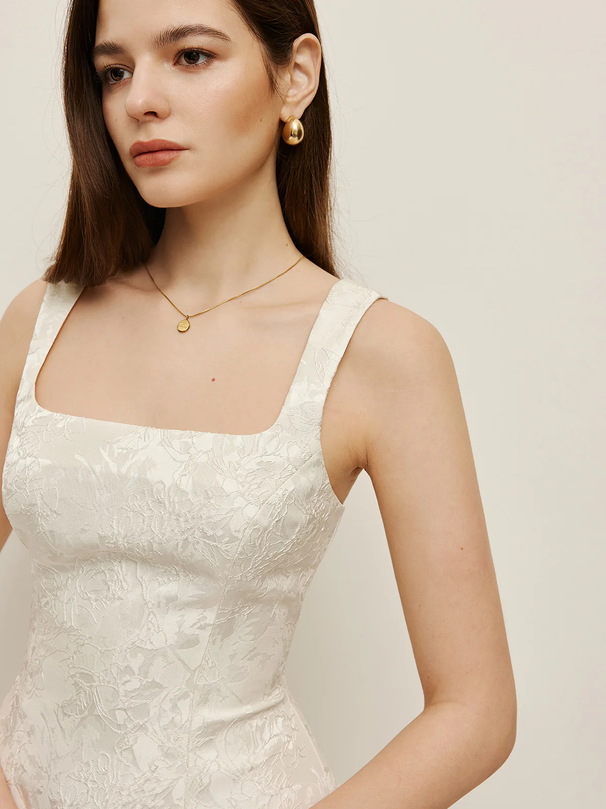 Floral Jacquard Square Neck Dress - Image 6
