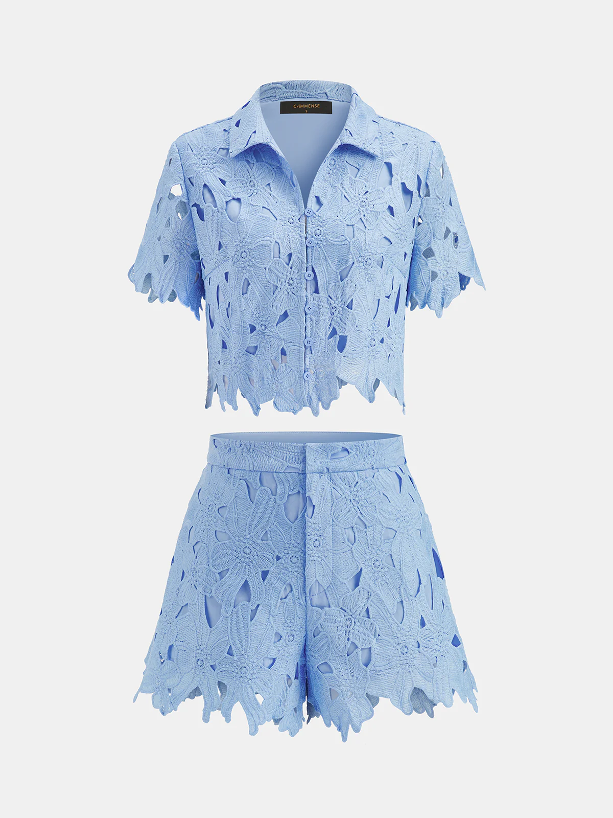 Floral Lace Cropped Shirt & Shorts Set - Image 2