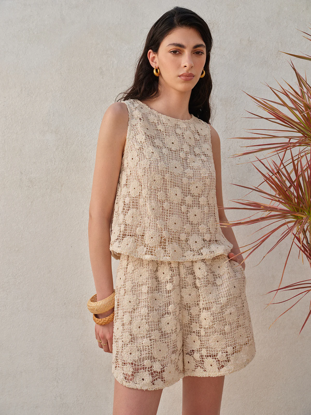 Floral Lace Sleeveless Shorts Set - Image 7