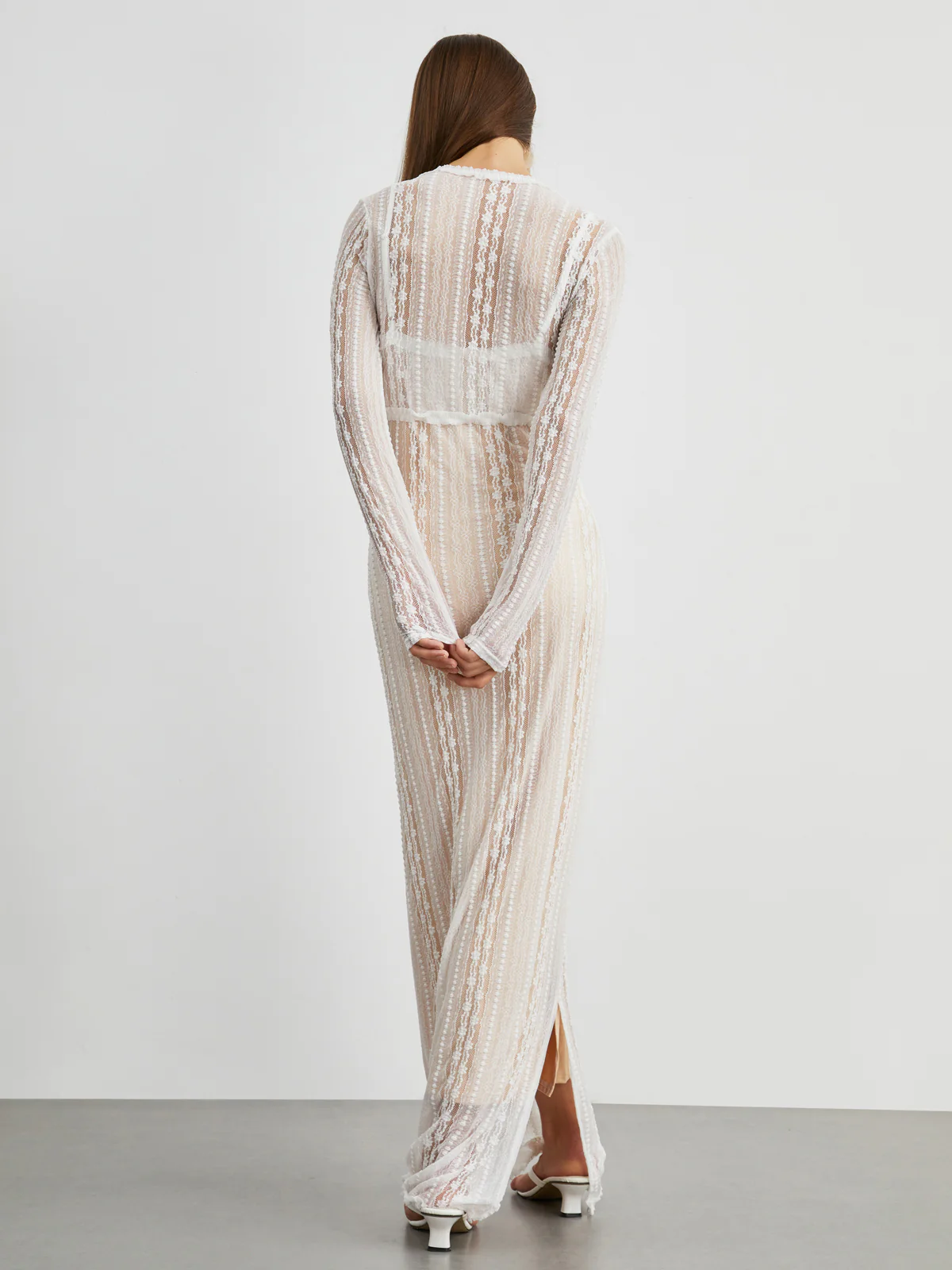 Floral Lace Textured Bolero Two Piece Long Dress - Image 3