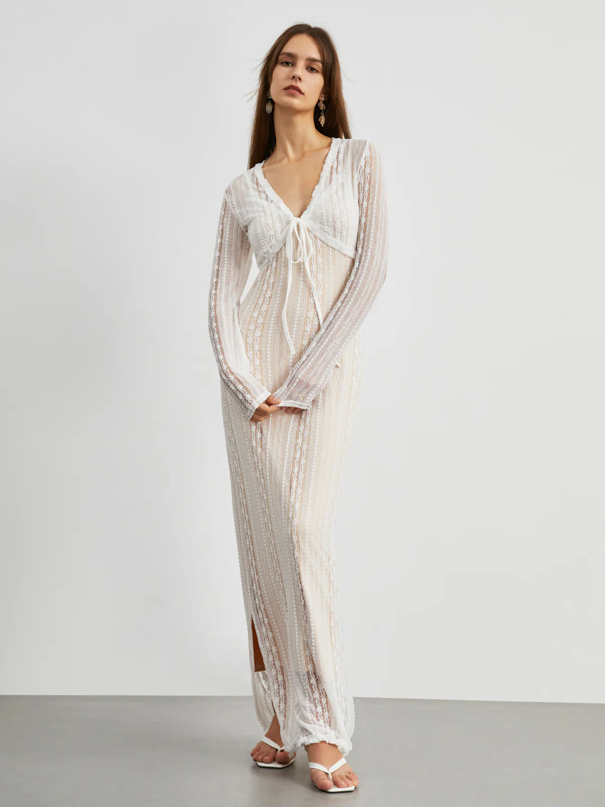 Floral Lace Textured Bolero Two Piece Long Dress - Image 4