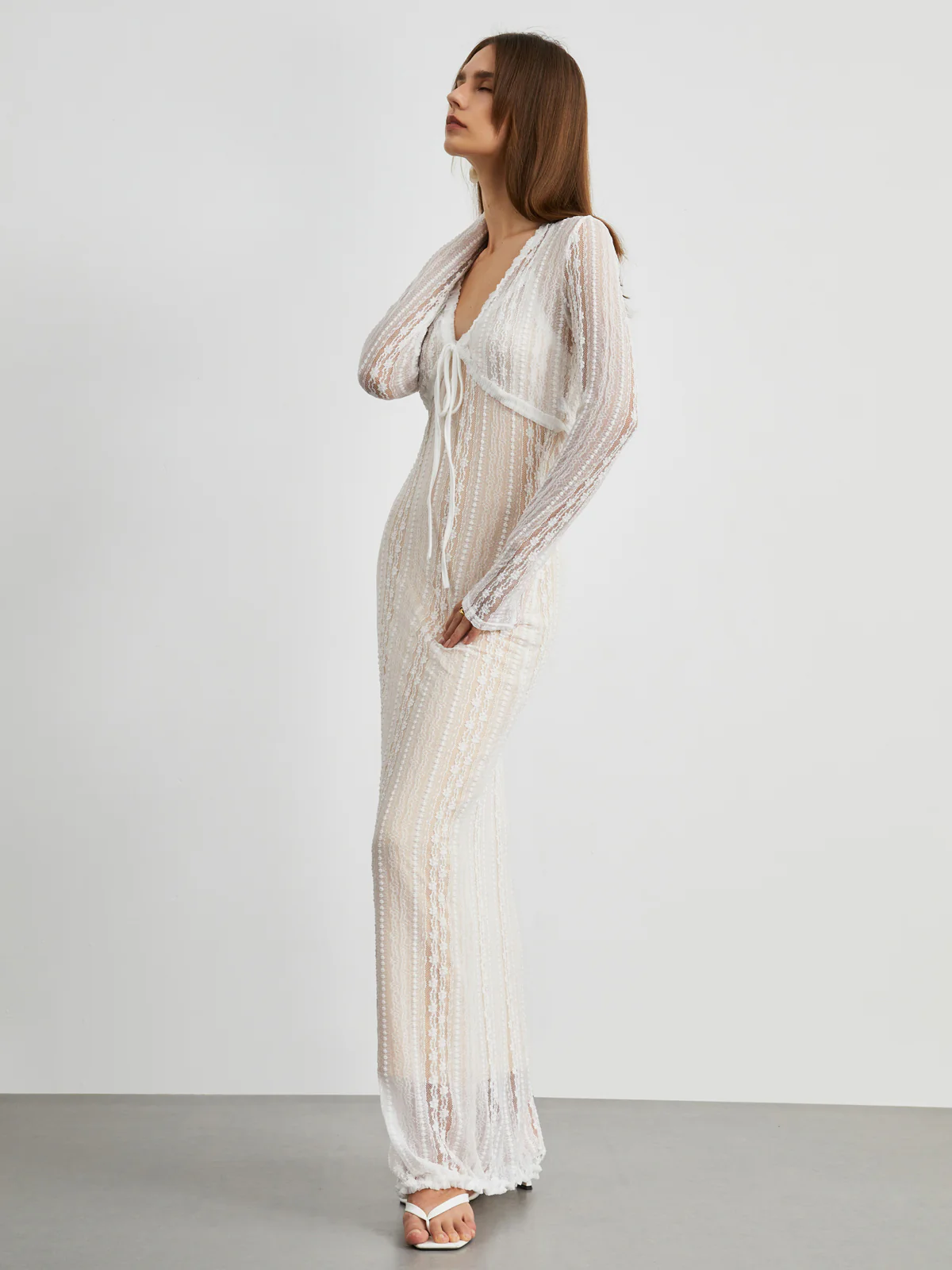 Floral Lace Textured Bolero Two Piece Long Dress - Image 5