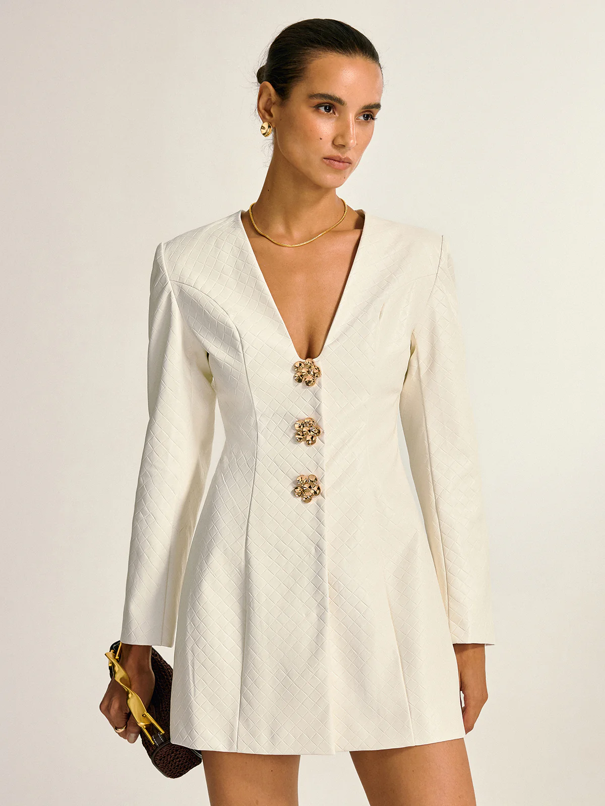 Floral Metal Button Faux Leather Mini Dress - Image 5