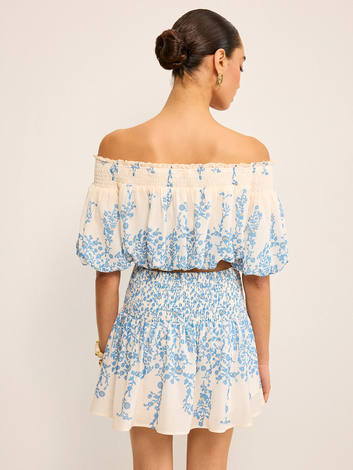 Floral Off-Shoulder Crop Top and Cinching Skirt Set - Image 3