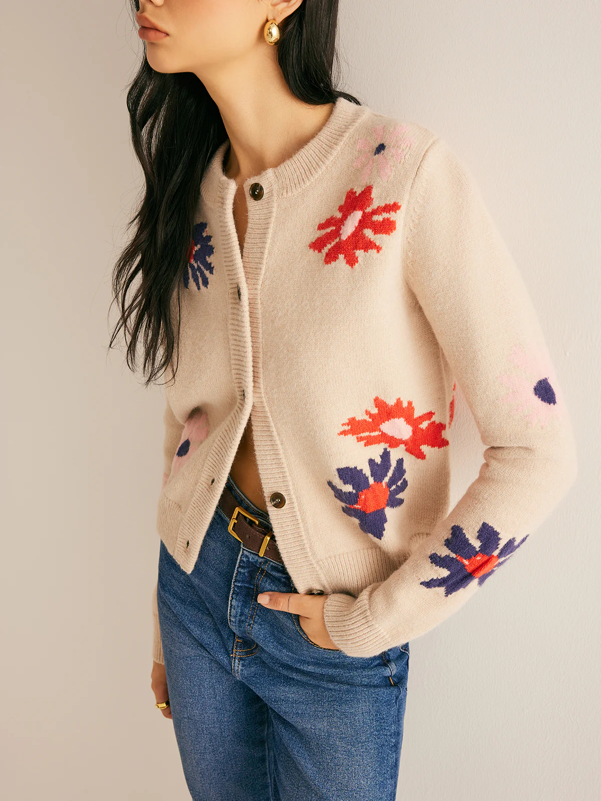 Floral Pattern Breasted Soft Cardigan - Image 5