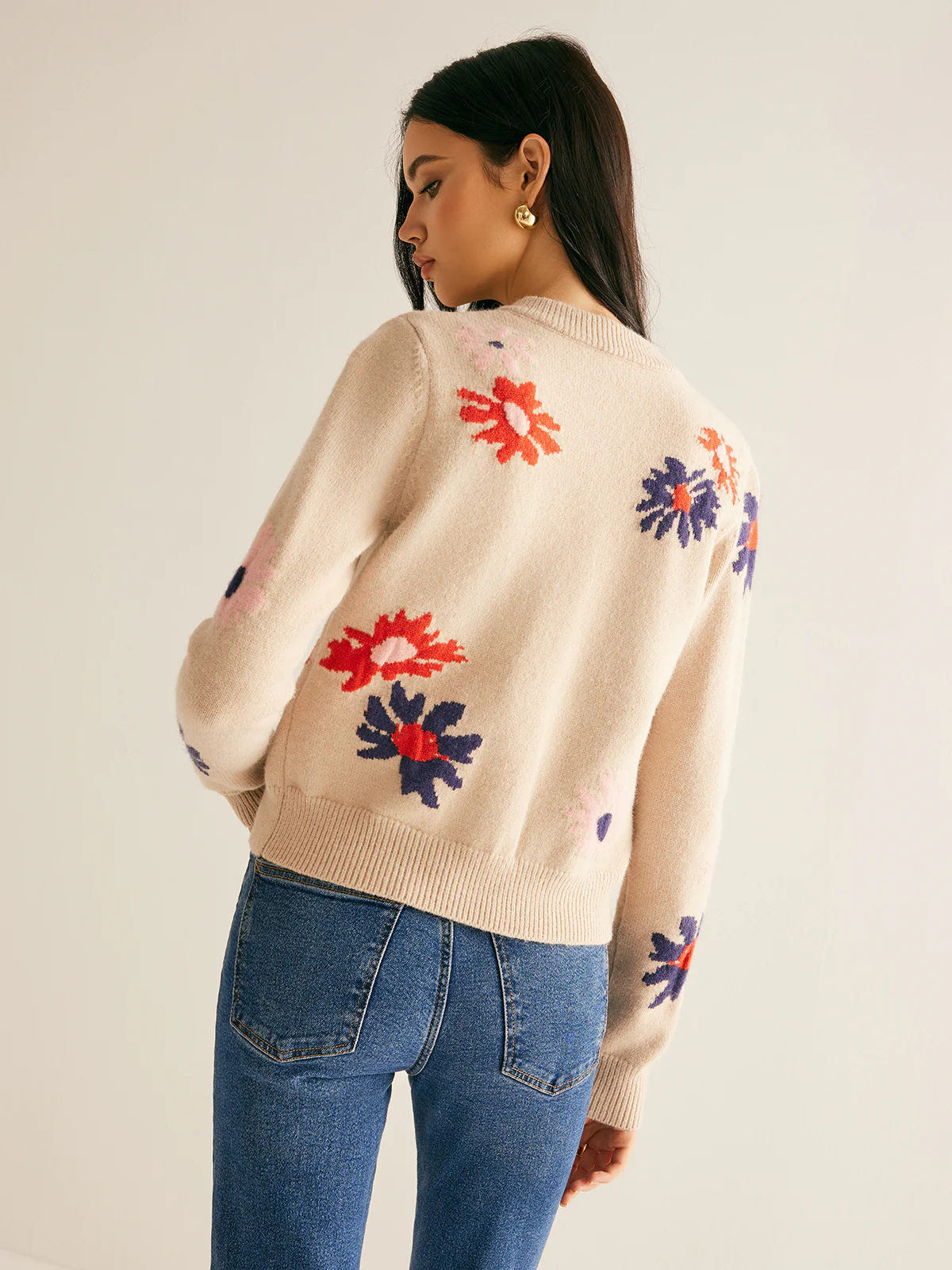 Floral Pattern Breasted Soft Cardigan - Image 6