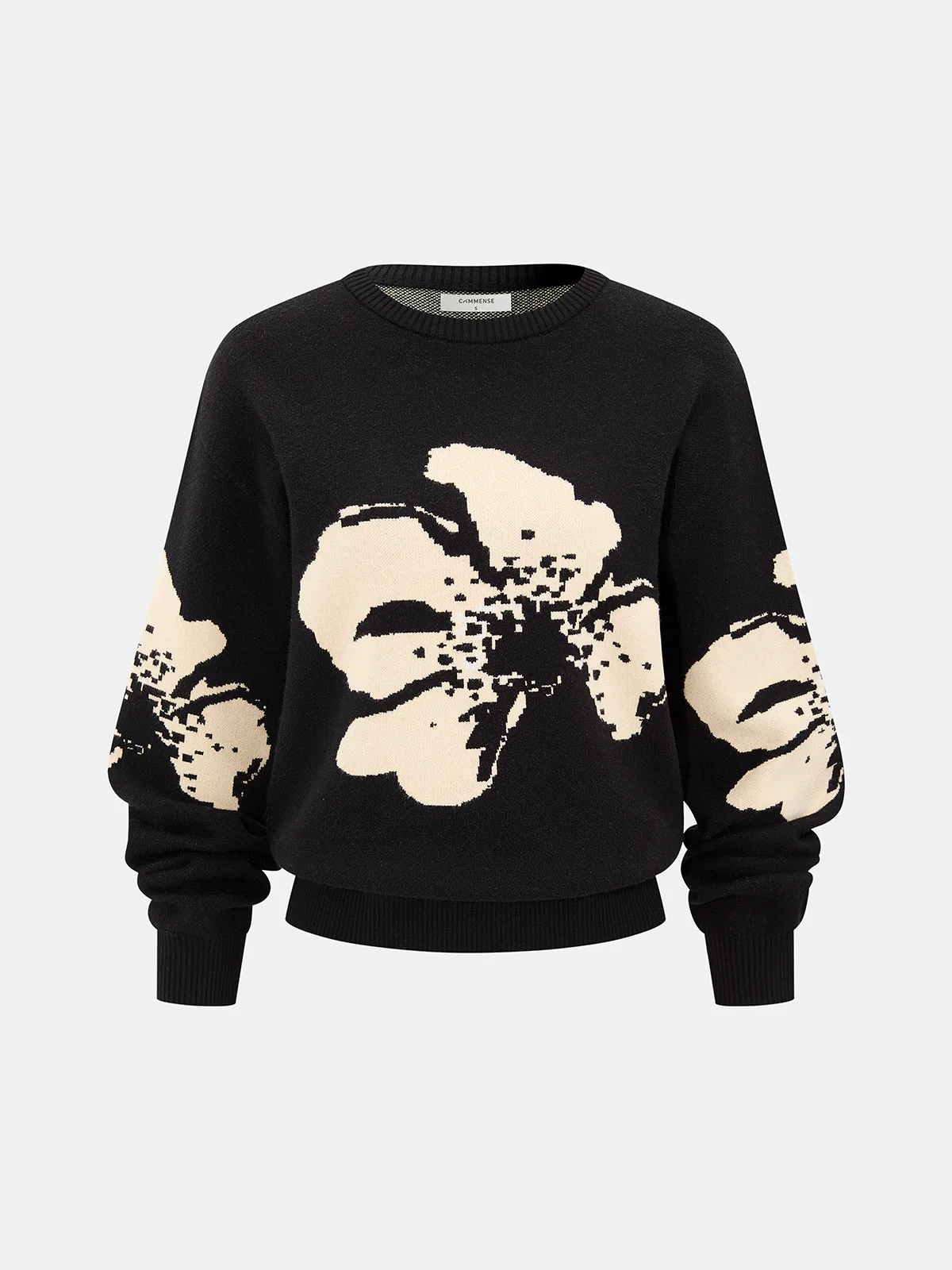 Floral Pattern Crew Neck Knit Sweater - Image 2