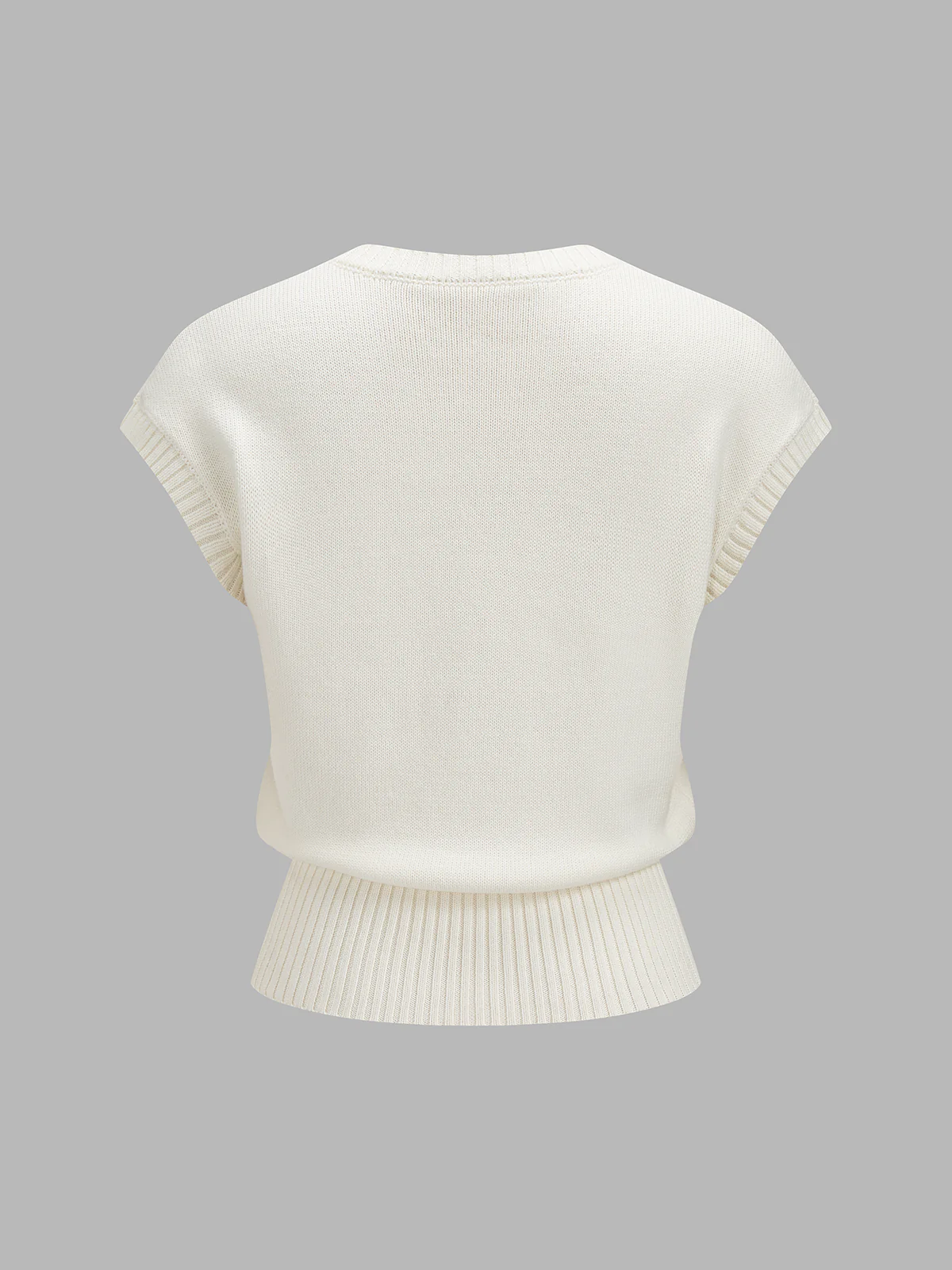 Floral Pattern Round Neck Knit Vest - Image 2