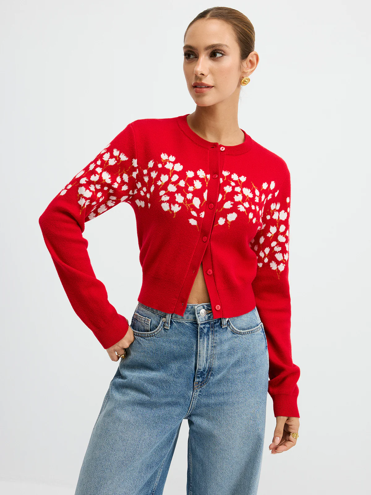 Floral-Patterned Wool Blend Cardigan - Image 4