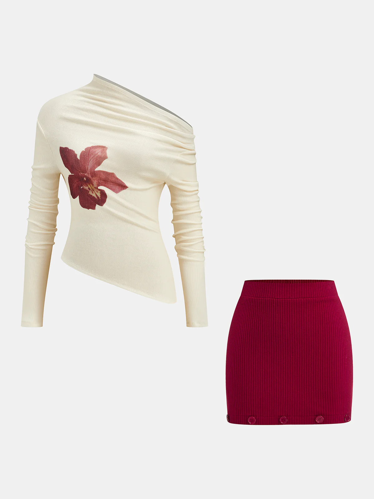 Floral Print Top and Detachable Skirt Set - Image 2
