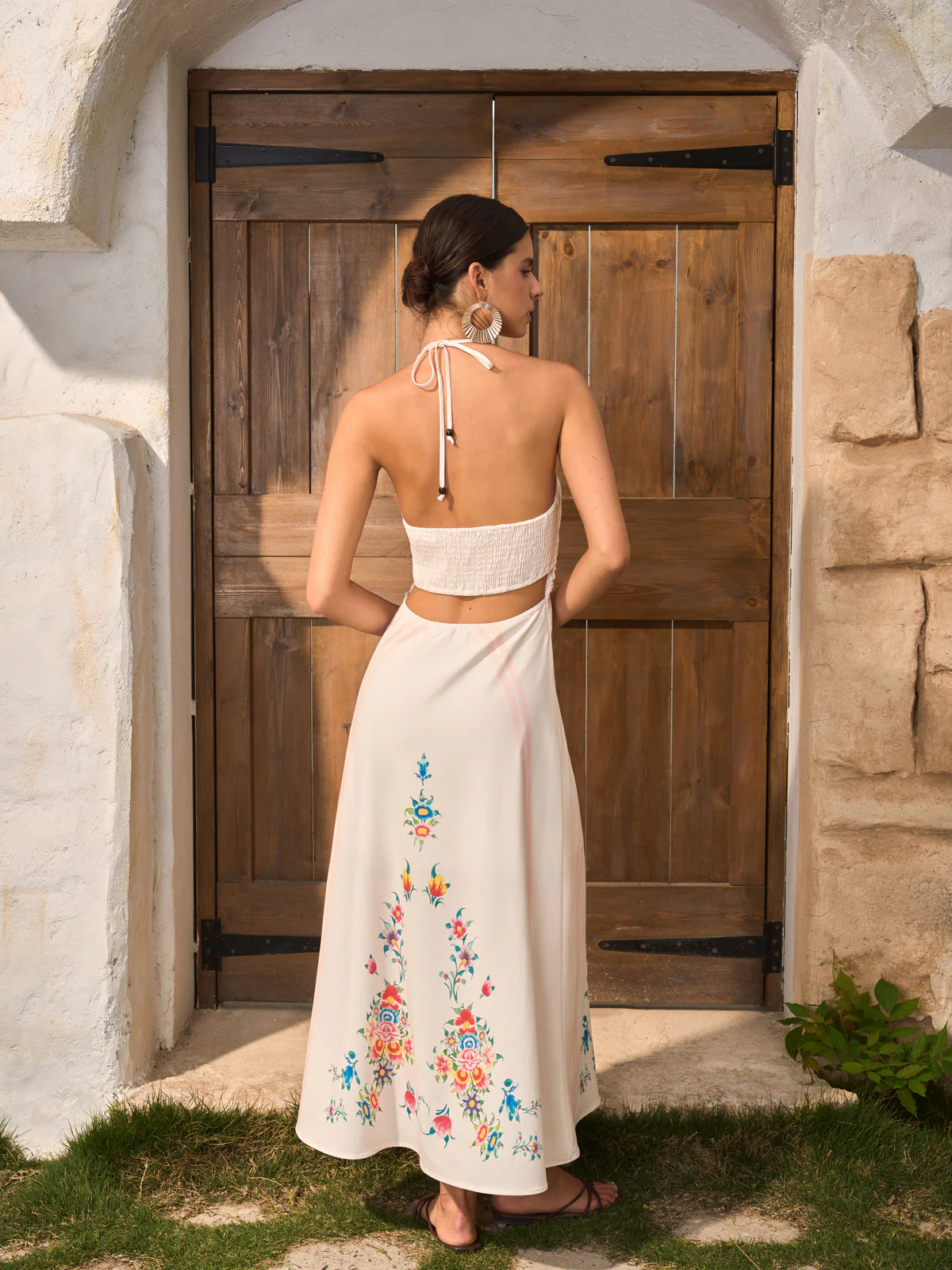 Floral Print Backless Halter Dress - Image 6