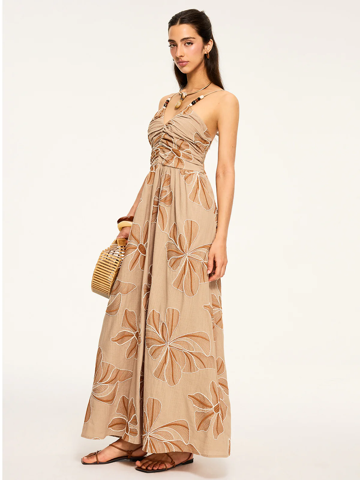 Floral Print Backless Maxi Dress - Image 2