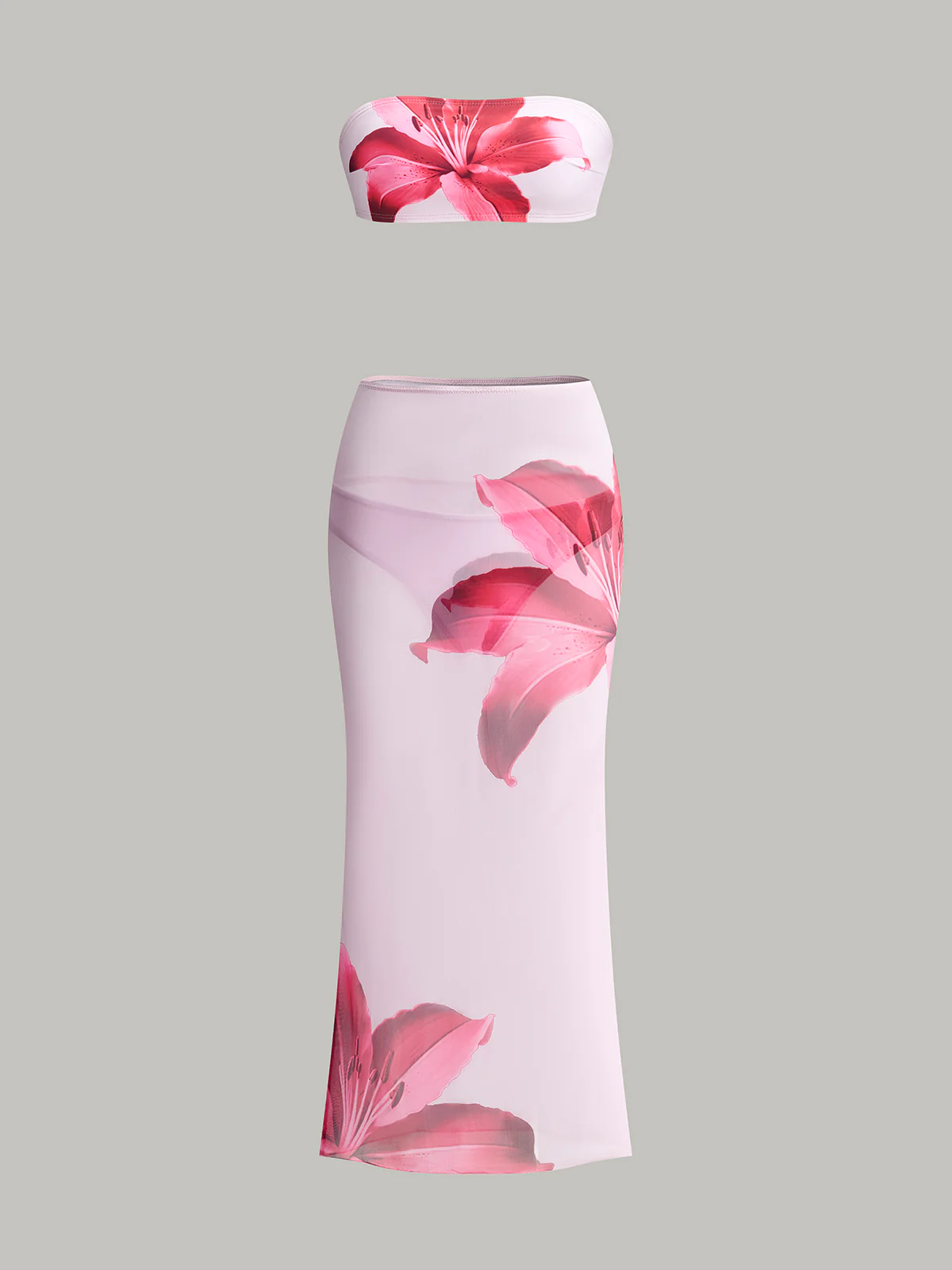 Floral Print Bandeau Bikini With Cover-Up Skirt