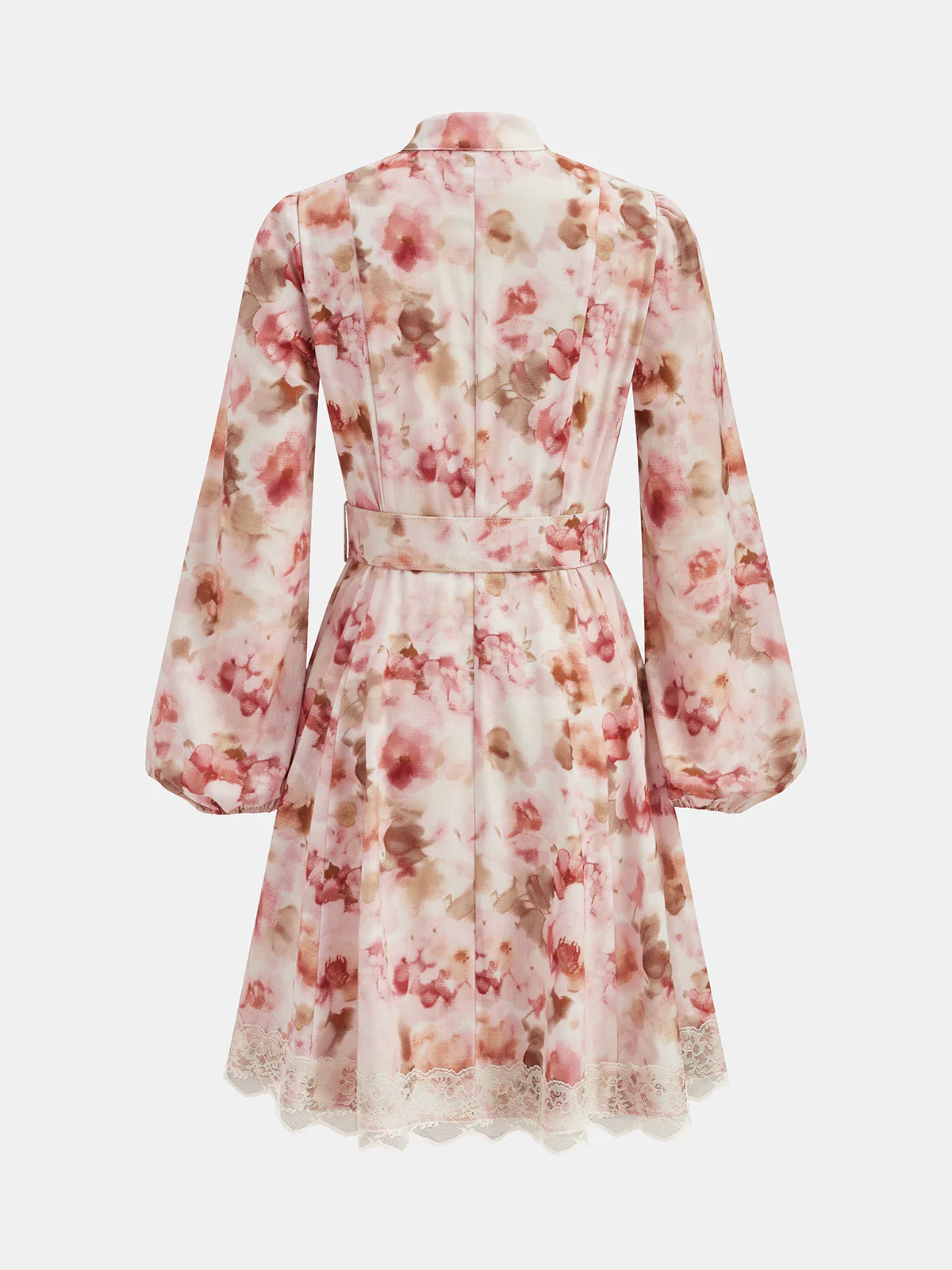 Floral Print Belted Lace Trim Mini Dress - Image 2