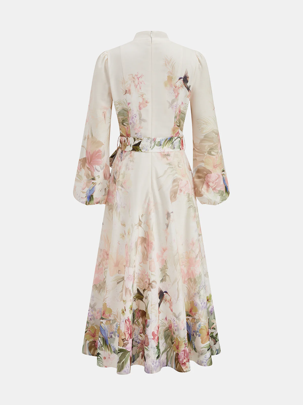 Floral Print Belted Puffed Sleeve Maxi Dress - Image 2