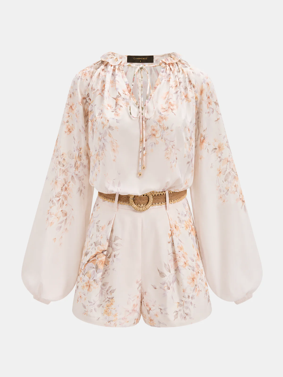 Floral Print Blouse & Belted Shorts Set - Image 8