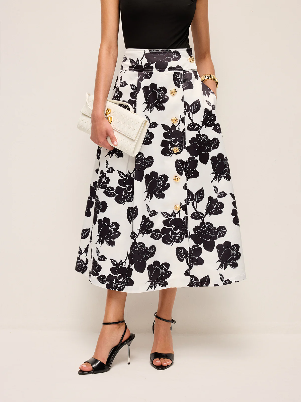 Floral Print Button-Front A-Line Skirt - Image 2