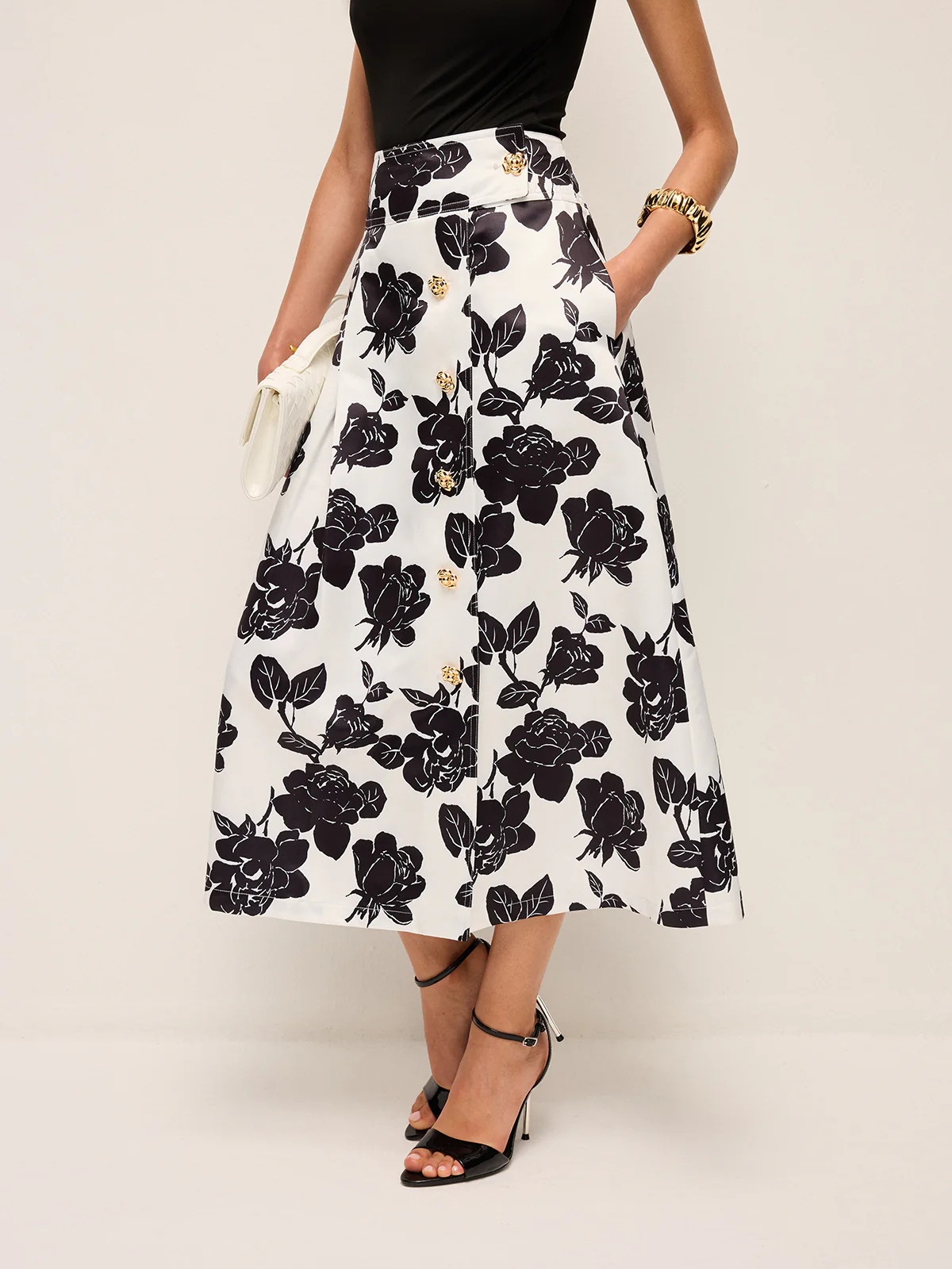 Floral Print Button-Front A-Line Skirt - Image 4