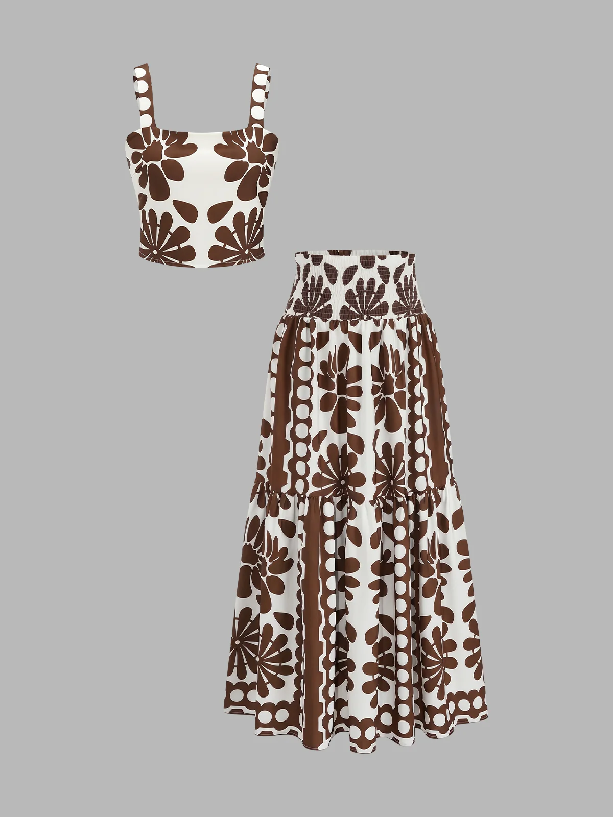 Floral Print Cami Top & Smocked Skirt Set - Image 8