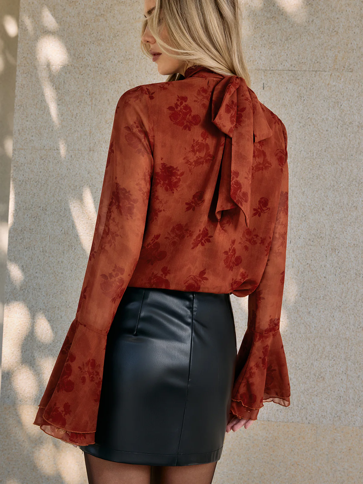 Floral Print Chiffon Bell Sleeve Blouse - Image 6