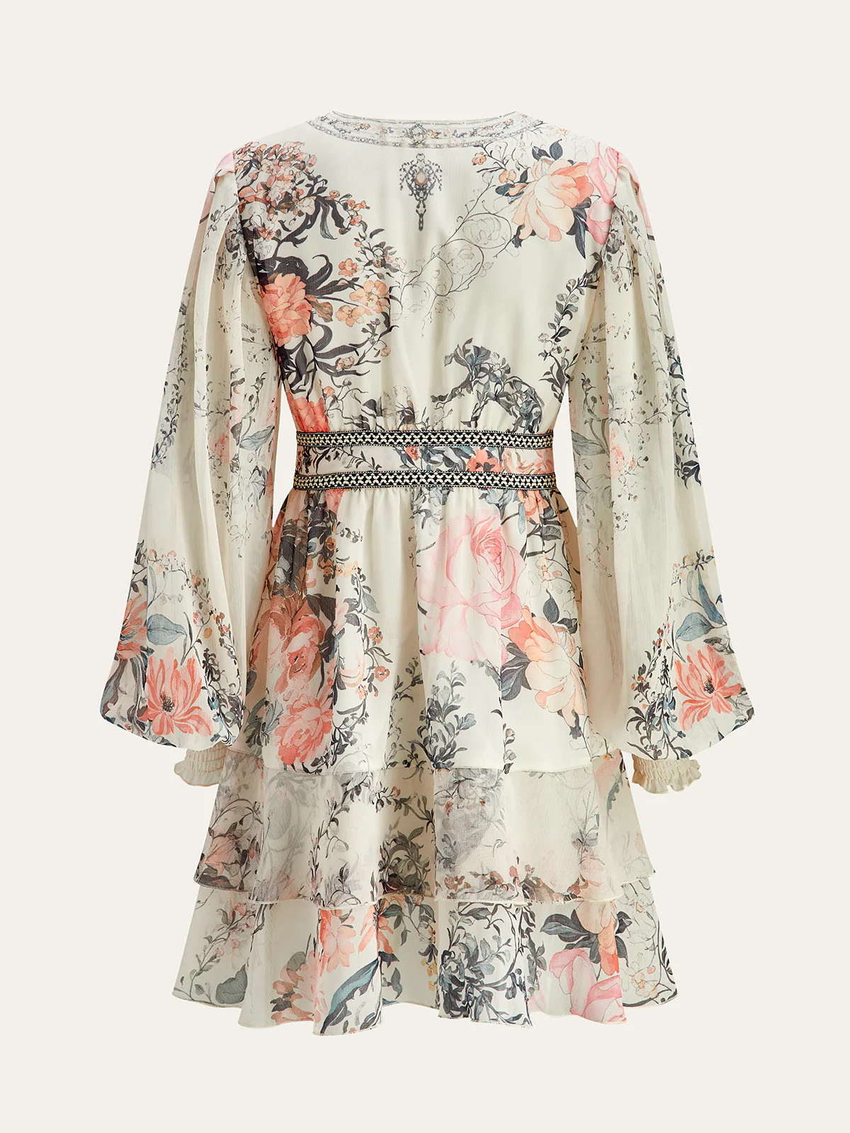 Semi-Sheer Floral Print Chiffon Tiered Dress - Image 2