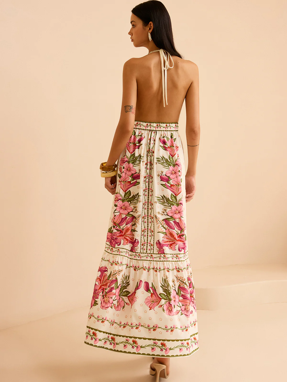 Floral Print Halter Backless Maxi Dress - Image 2