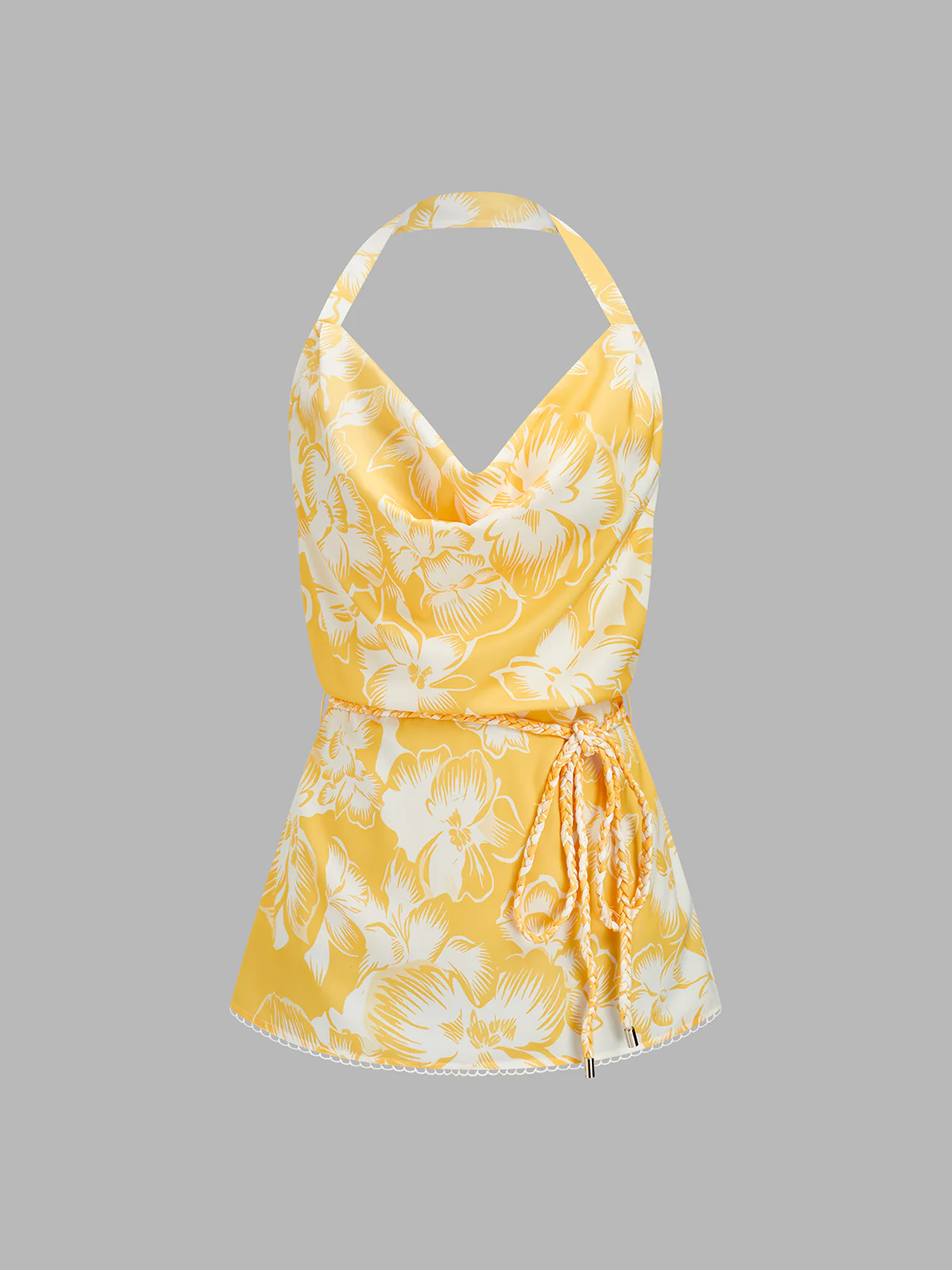 Floral Print Halter Cowl Neck Top & Shorts Set - Image 2