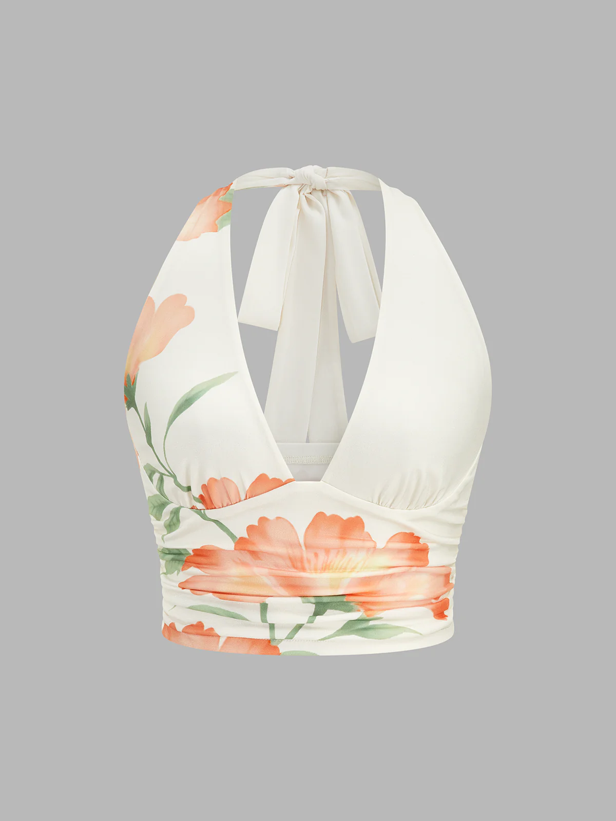 Floral Print Halter Crop Top & Ruched Skirt Set - Image 3
