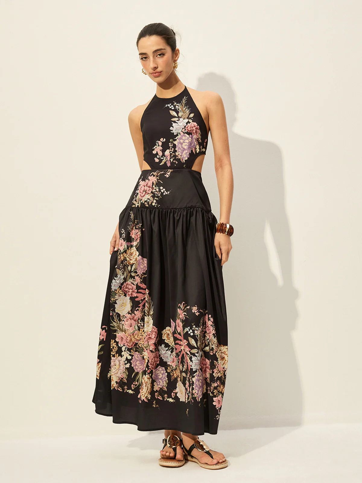 Floral Print Halter Neck Dress With Cut-Out Detail - Image 2