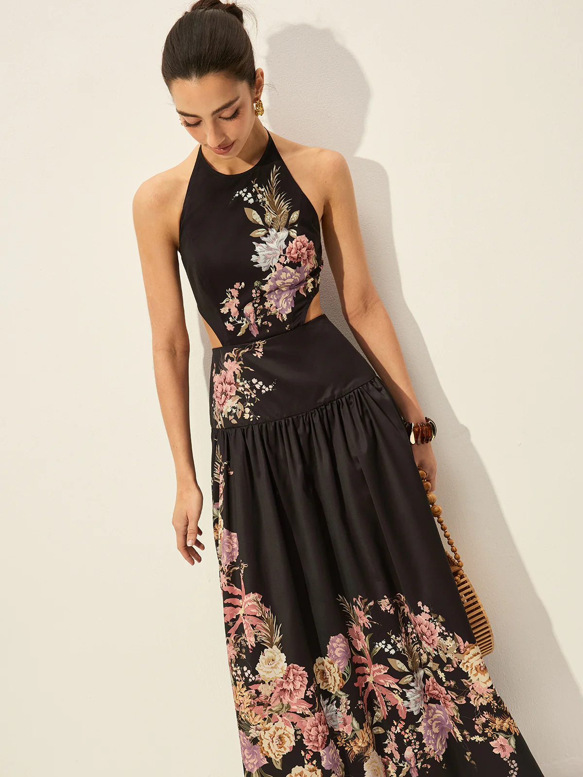 Floral Print Halter Neck Dress With Cut-Out Detail - Image 3