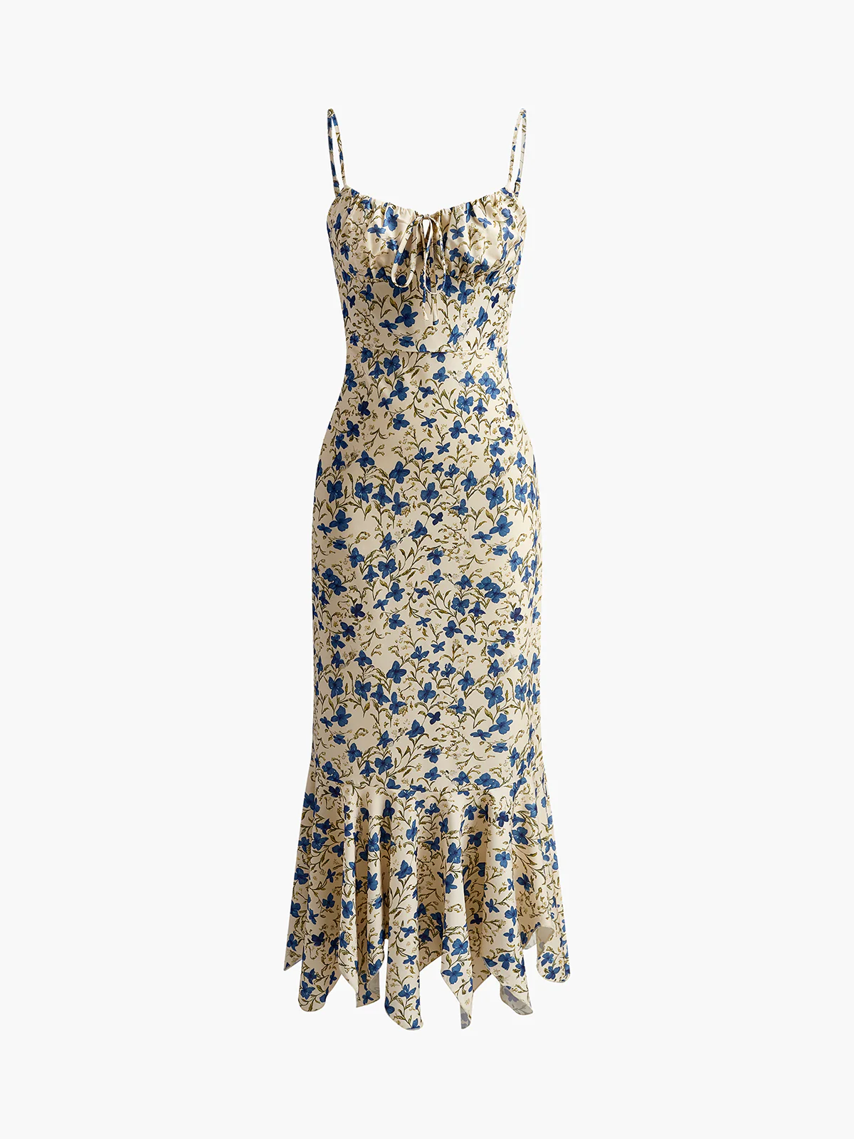 Floral Print Knotted Irregular Hem Long Dress - Image 6