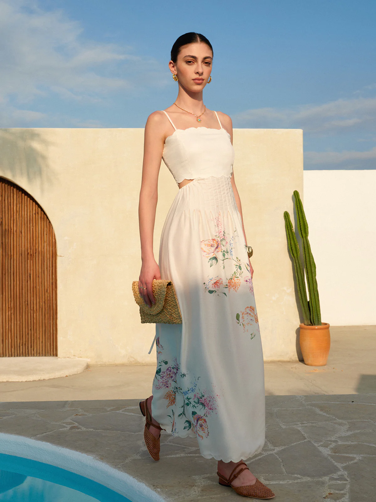 Floral Print Lace-Up Back Sleeveless Dress - Image 2