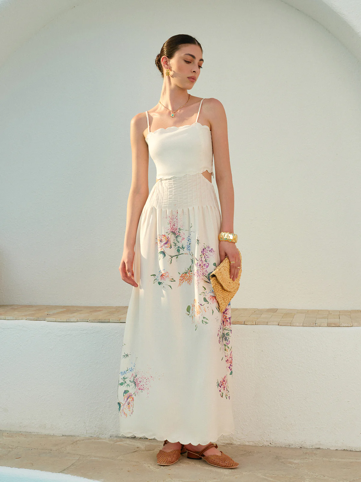 Floral Print Lace-Up Back Sleeveless Dress - Image 3