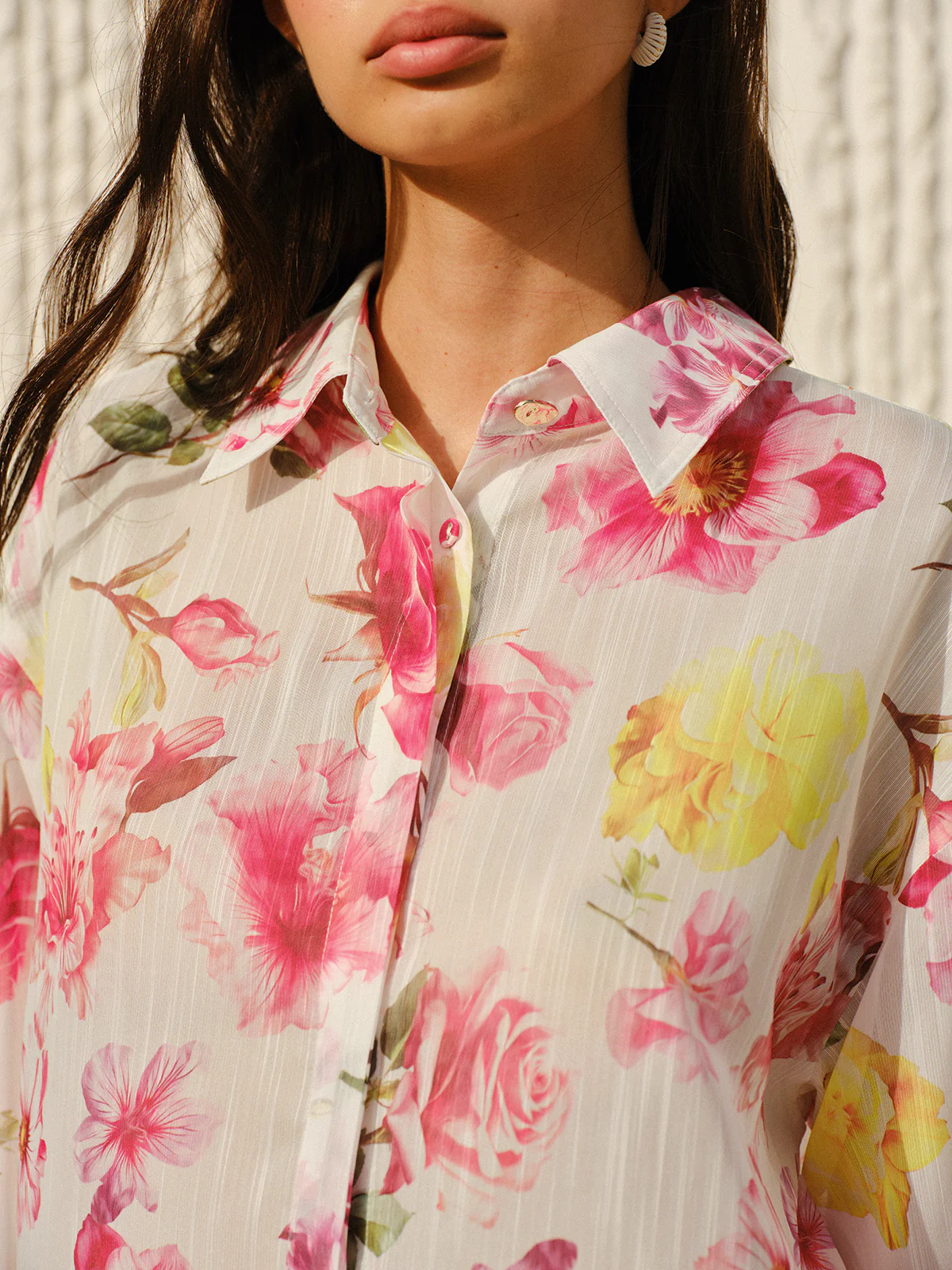 Semi-Sheer Floral Print Long-Sleeve Button Shirt - Image 5