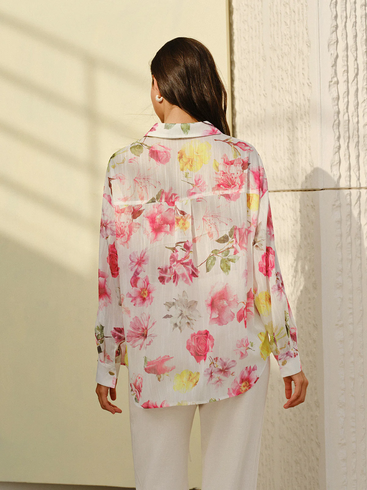 Semi-Sheer Floral Print Long-Sleeve Button Shirt - Image 6