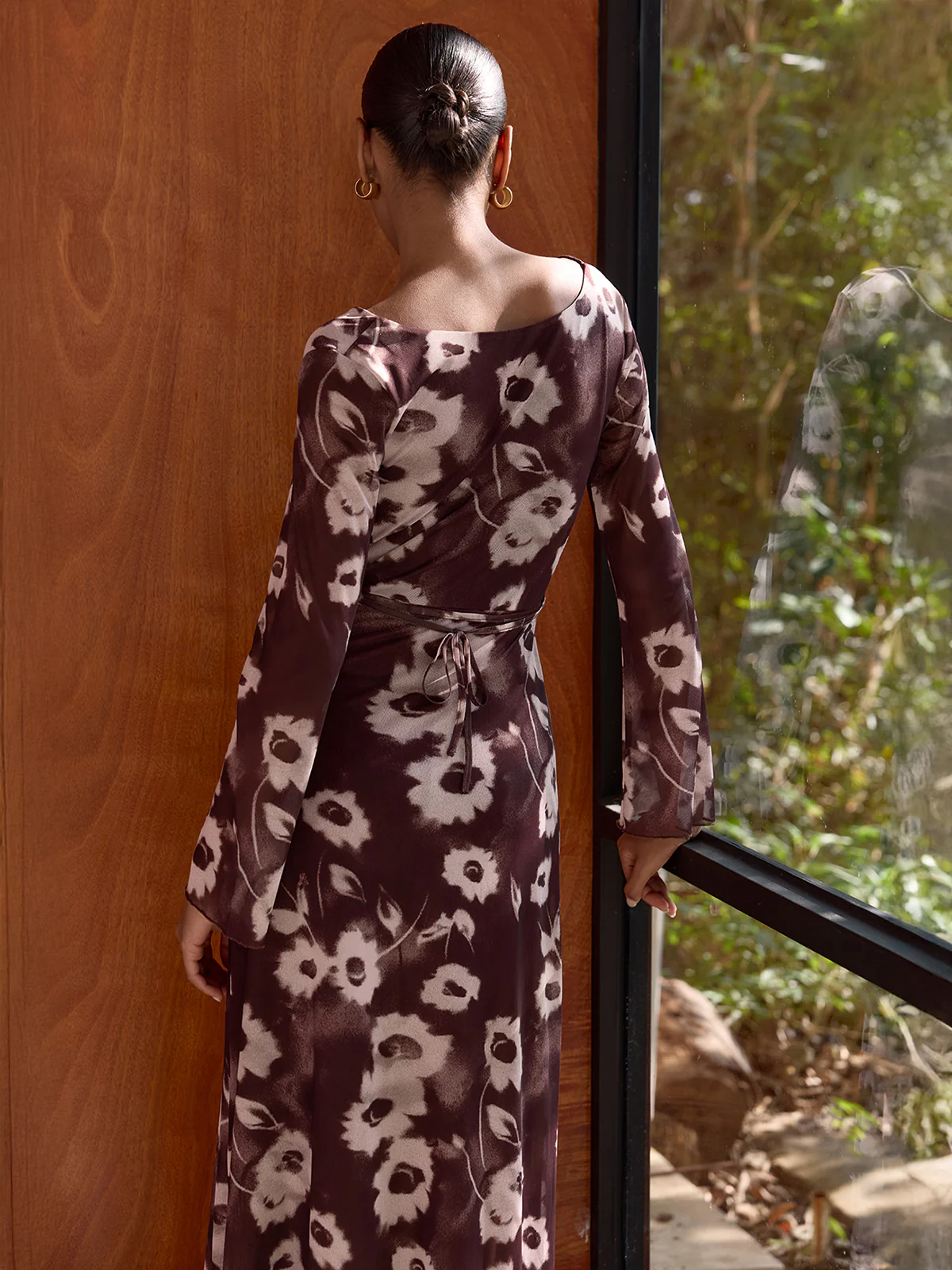 Floral Print Mesh Cowl Neck Maxi Dress - Image 5