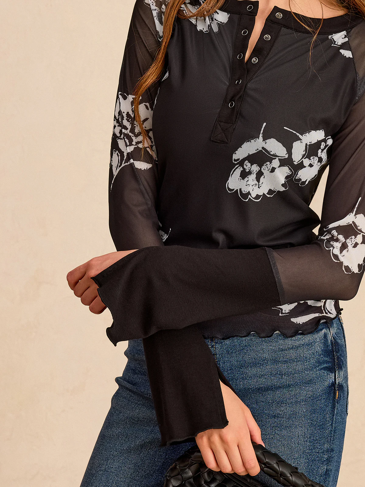 Floral Print Mesh Sleeve T-Shirt - Image 5