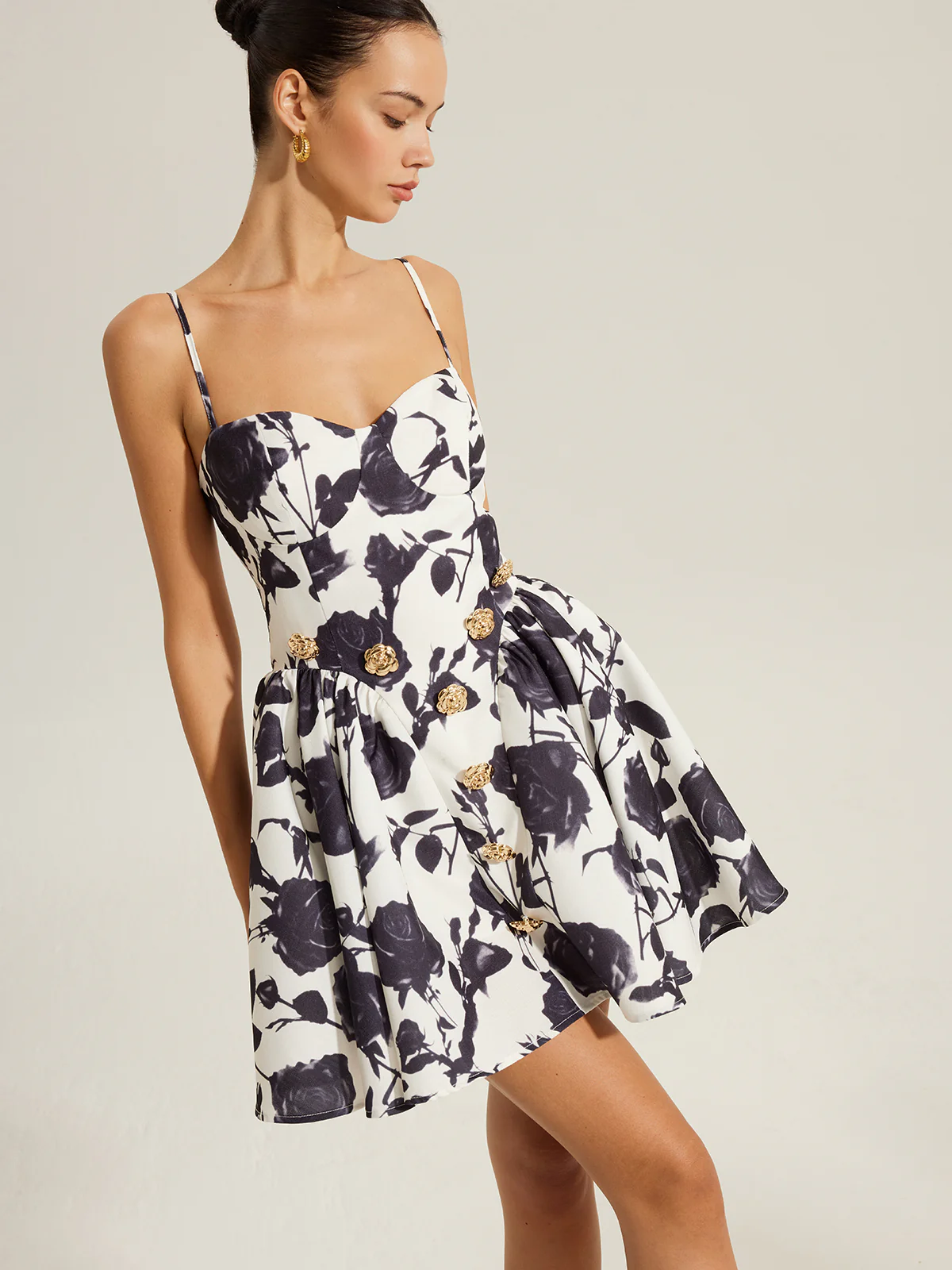 Floral Print Metal Detail Zipper Spaghetti Strap Dress - Image 4